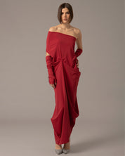 One Shoulder Relaxed Maxi Dress with Gloves | Rojo vivo |