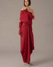 One Shoulder Relaxed Maxi Dress with Gloves | Rojo vivo |