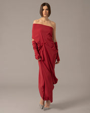 One Shoulder Relaxed Maxi Dress with Gloves | Rojo vivo |
