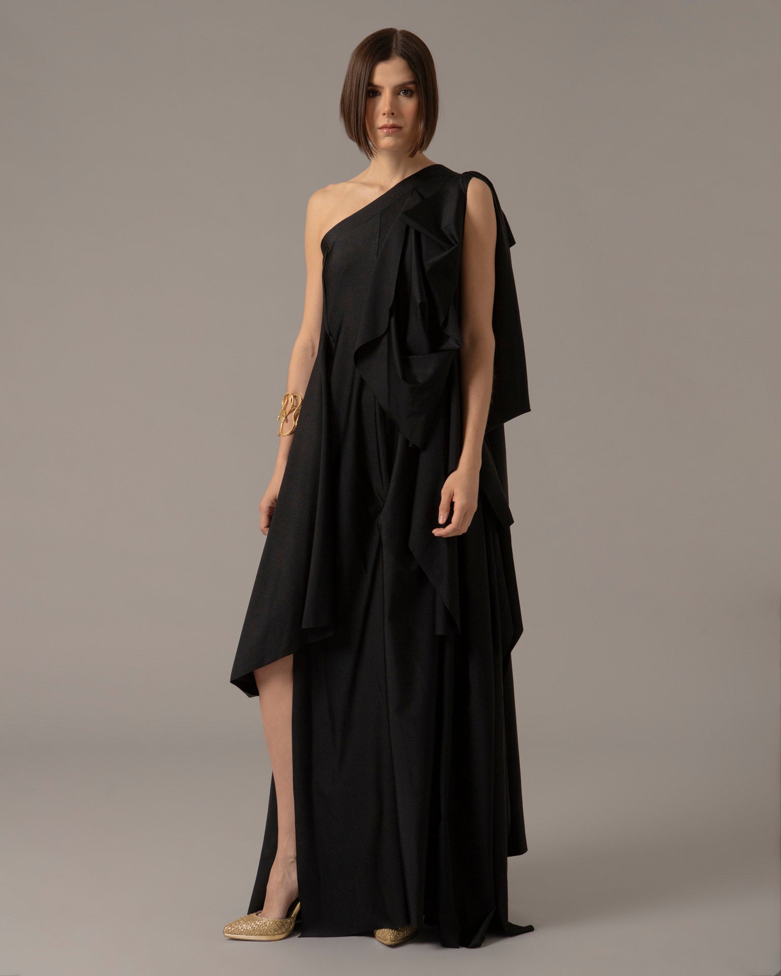 One shoulder loose asymmetric maxi dress | Negro |