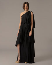 One shoulder loose asymmetric maxi dress | Negro |