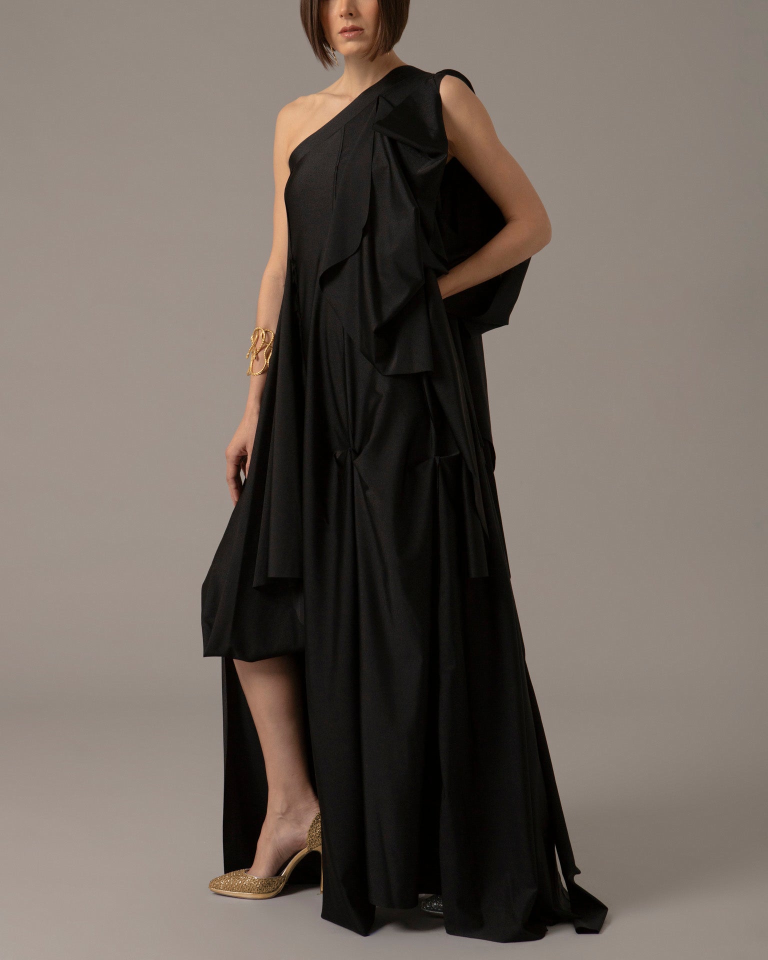 One shoulder loose asymmetric maxi dress | Negro |