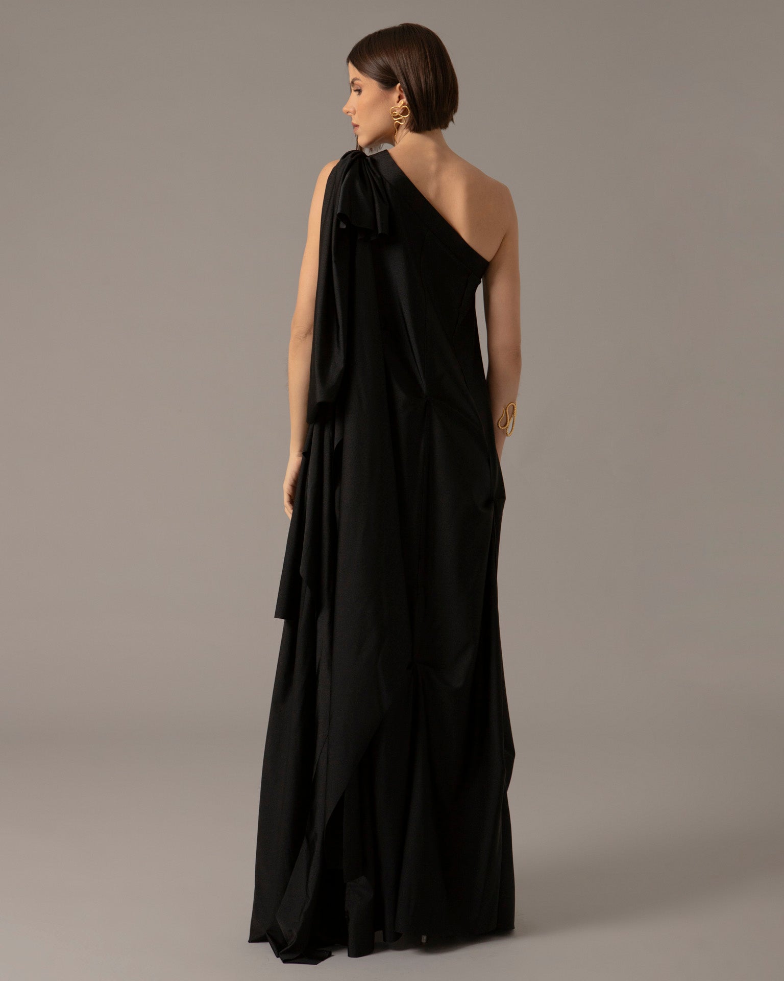 One shoulder loose asymmetric maxi dress | Negro |