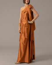 One shoulder loose asymmetric maxi dress | Ocre Metalico |