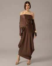 One Shoulder Relaxed Maxi Dress with Gloves | Cafe Metalico |