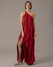 Crossover halter gown with asymmetric seams | Rojo Vivo |