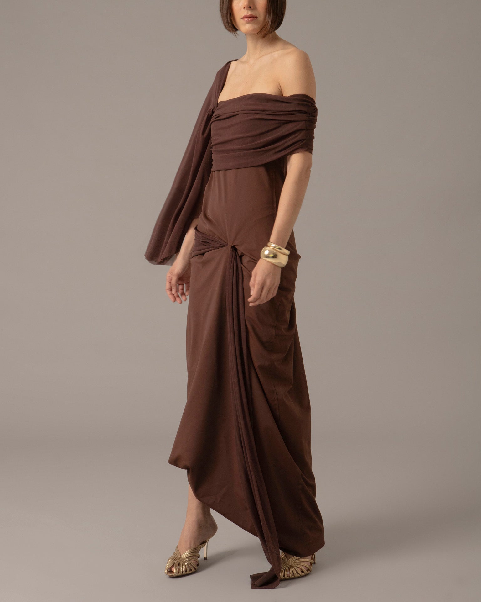 One shoulder drape Paloma Dress | Cafe |
