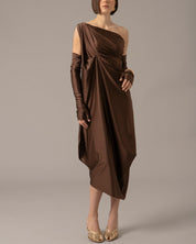 One Shoulder Relaxed Maxi Dress with Gloves | Cafe Metalico |