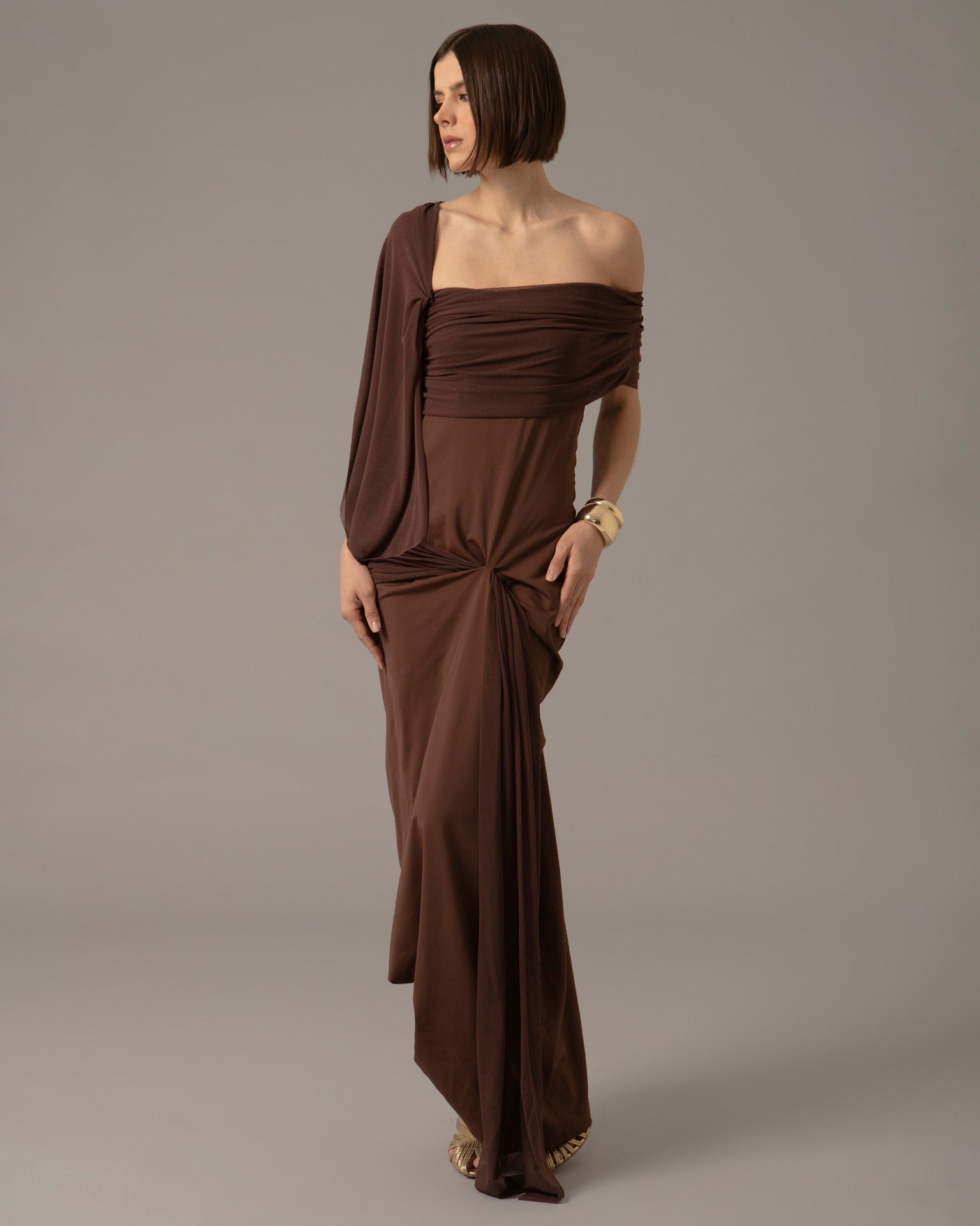 One shoulder drape Paloma Dress | Cafe |
