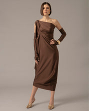 One Shoulder Relaxed Maxi Dress with Gloves | Cafe Metalico |