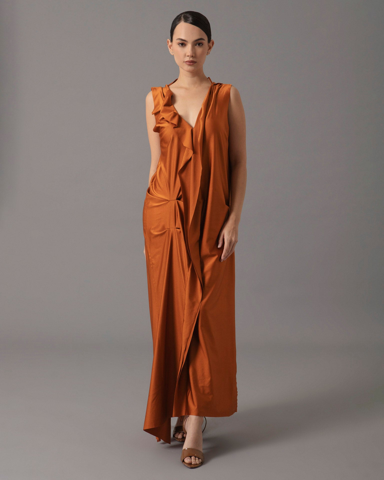 Asymmetric Flounce Midi Dress