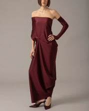 One Shoulder Relaxed Maxi Dress with Gloves | Rojo vino |
