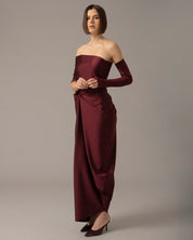 One Shoulder Relaxed Maxi Dress with Gloves | Rojo vino |