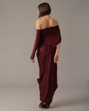 One Shoulder Relaxed Maxi Dress with Gloves | Rojo vino |