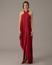 Crossover halter gown with asymmetric seams | Rojo Vivo |