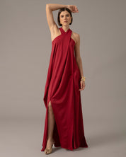 Crossover halter gown with asymmetric seams | Rojo Vivo |